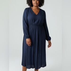 Bloomchic Long Sleeve Midi Dress Navy
